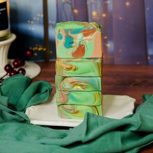 3 BARS OF GREEN BROWN AND TEAL HANDMADE SOAP BARS: LOYALTY